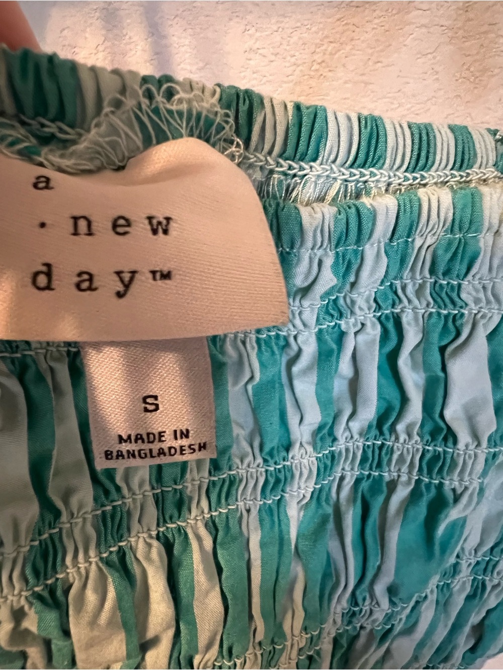 a new day Green and Teal Tied Spaghetti Strap Shirred Stripe Sundress Size S - Picture 3 of 4